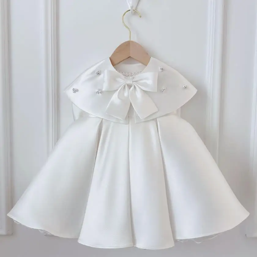 

New Children's Princess Ball Gown Bowtie Shawl Design Wedding Birthday Baptism Party Girls Dresses Kids Clothes 12M-8T A3685