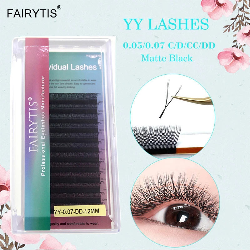 Fairytis 12 linhas yy cílios c/d/cc/dd onda preto fosco extensão de cílios individuais 8-15mm mix de alta qualidade macio falso cils cils