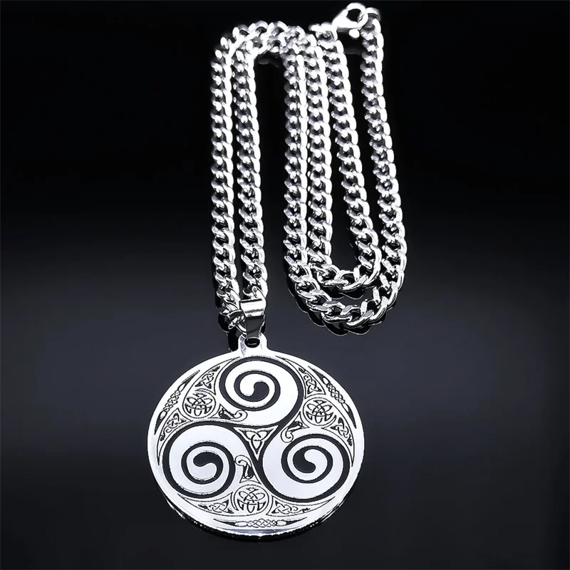 Celtic Trinity Symbol Pendant Necklace Stainless Steel Irish Triskelion Necklaces Triskele Protection Amulet Witch Knot Jewelry