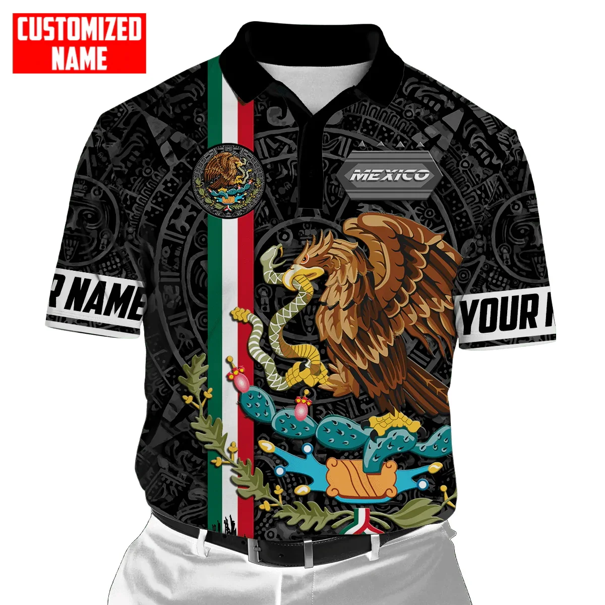 

Mexico Eagle Pattern Polo Fashion 3D Print T Shirt For Men National Flag Harajuku Oversized Short Sleeve Casual Lapel Button Top