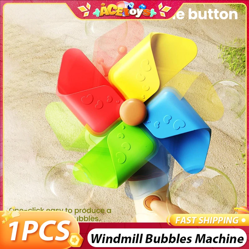 Windmill Bubbles Machine Automatic Foaming 5 Holes 1 Click Control Cute Adjustable Handheld Windmill Electric Bubbles Toys