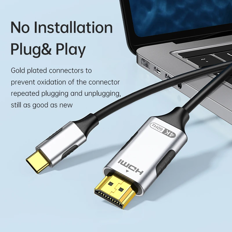 맥북 프로 아이패드 프로 노트북과 호환 가능한 USB C 타입 HDMI 케이블 어댑터, 4K 60Hz, 썬더볼트 3