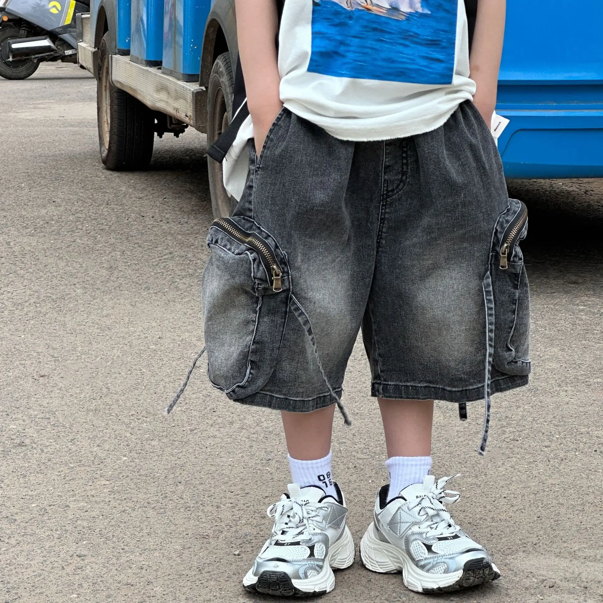 

Children Fashion Shorts Boys Clothes 2024 Summer New Korean Boy Simple Versatile Big Pockets Denim Shorts Loose Casual Comfort
