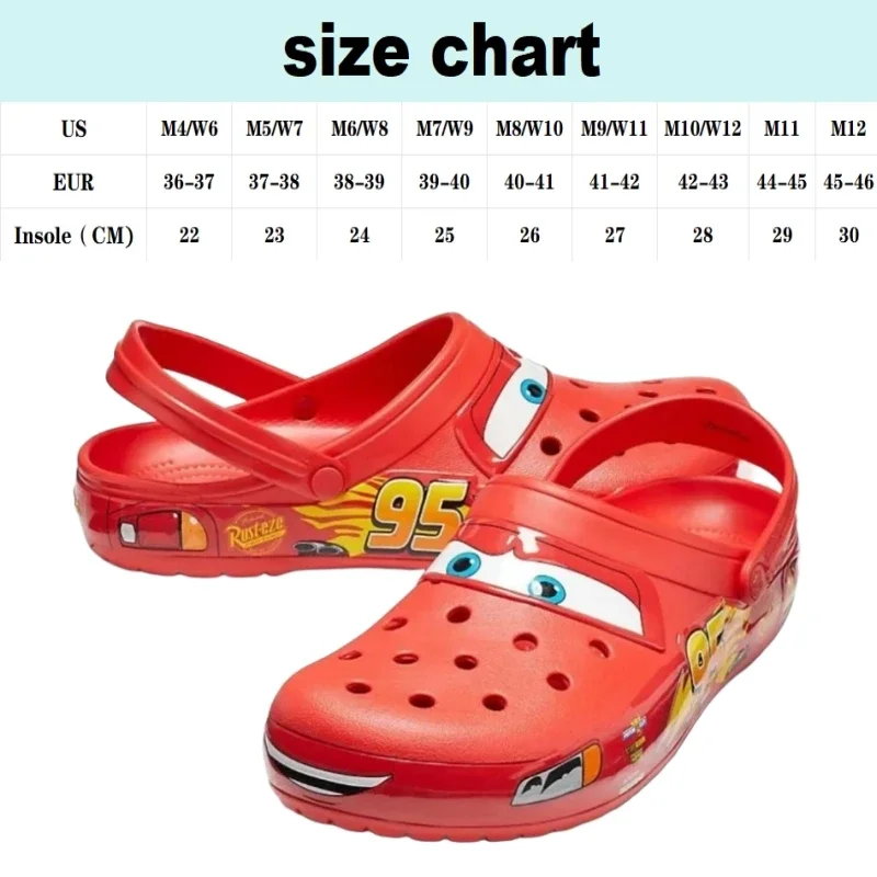 Lightning Mcqueen Shoes Disney Pixar Cartoon Slippers Men Outdoor Beach Holey Shoes Sandals Casual Ankle-Wrap Eva Car Flip Flops