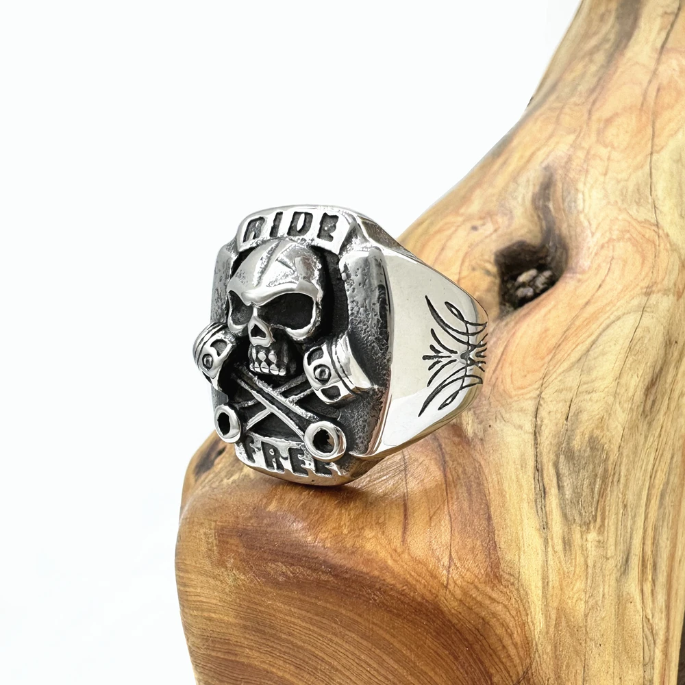 Stainless Steel Ride Free Biker Style Ring Men Boys Skeleton Rings Jewelry Size 7-13