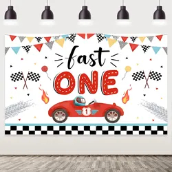 Racing Car Fast One Birthday Decoration Racing Car Fast One Backdrop for Race Car 1st Birthday Party Supplies