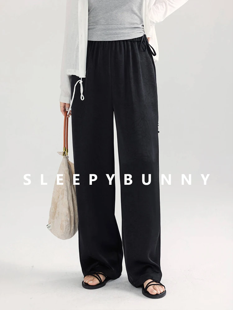 High Waist Summer Wide Leg Pants for Women Lightweight Loose Fit Elastic Waist Lounge Trousers Drawstring Flowy Casual Palazzo