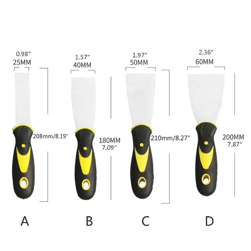 Raspador de pala de masilla de cuchillo de acero inoxidable con mango de plástico, herramienta de raspado para papel tapiz de paneles de yeso