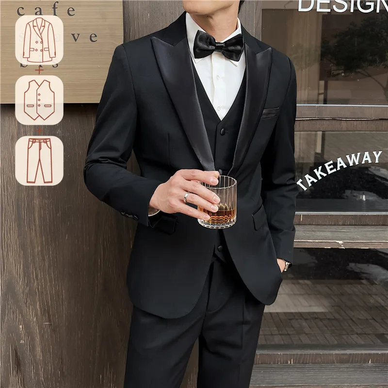 

Men's Formal Three-piece Suit (jacket, Vest, Pants) for Grooms, Wedding Attire, Single-breasted Tailcoat.M-7XL