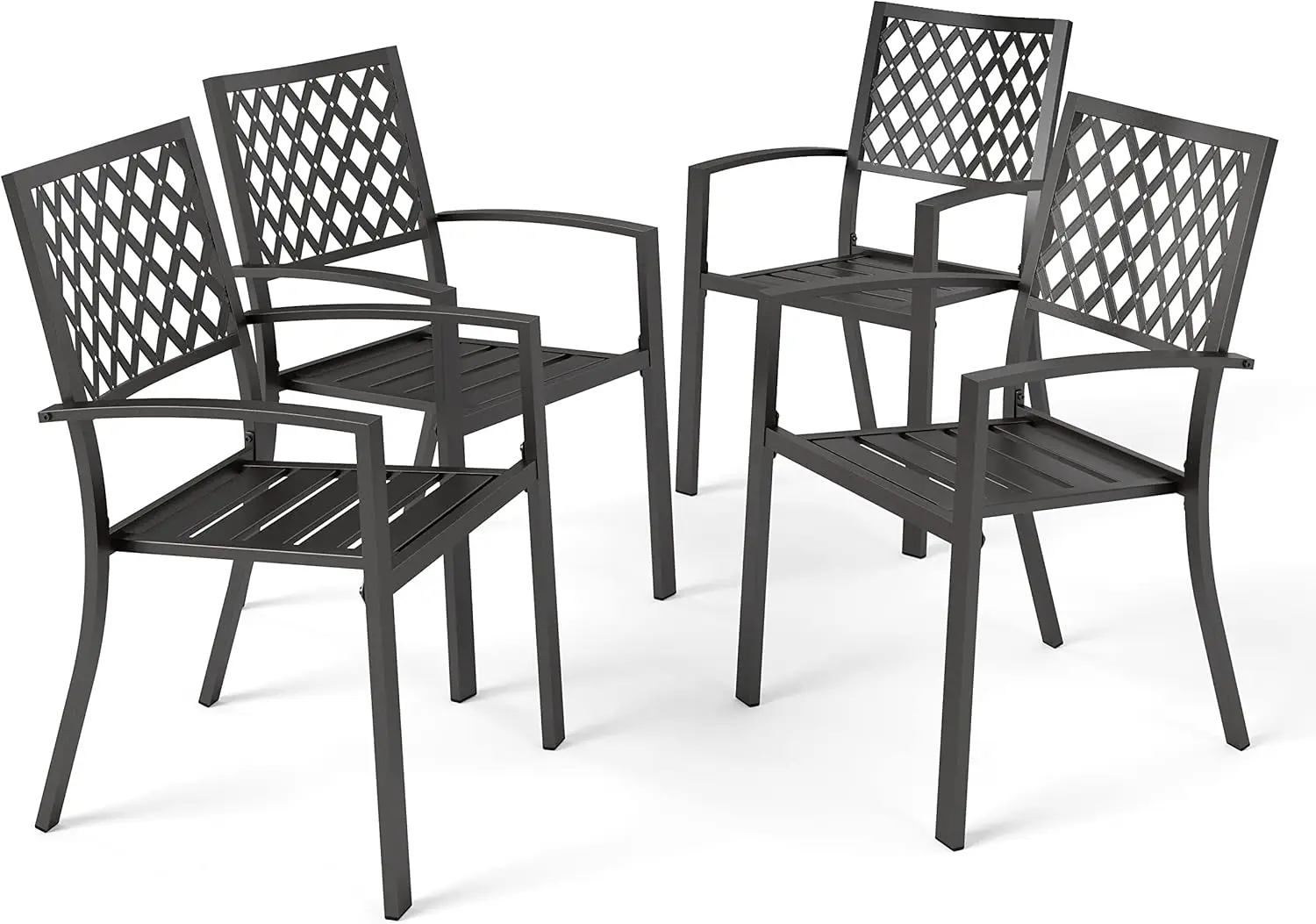 

4 Pcs Patio Metal Outdoor Dining Chairs Set of 4 Stackable Black Patio Chairs with Armrest Indoor/Outdoor Portable