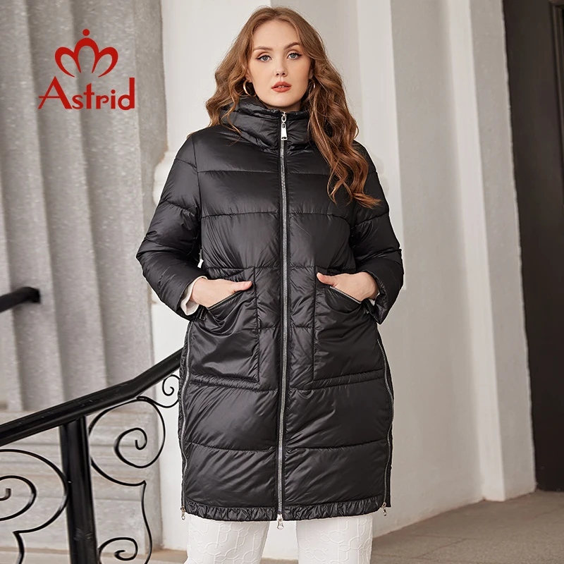 Astrid Winter Jacket Women 2022 Coat Long Oversized Fashion Stitching Hooded Female Clothing Zipper Slit Thick Women's Parka