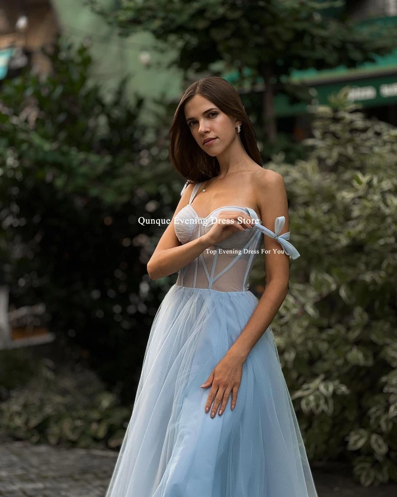 Qunque Tulle Long Fairy Evening Dresses Modest Saudi Arabric Spaghetti Strap Prom Dresses Formal Event Prom Gowns 2024 For Women