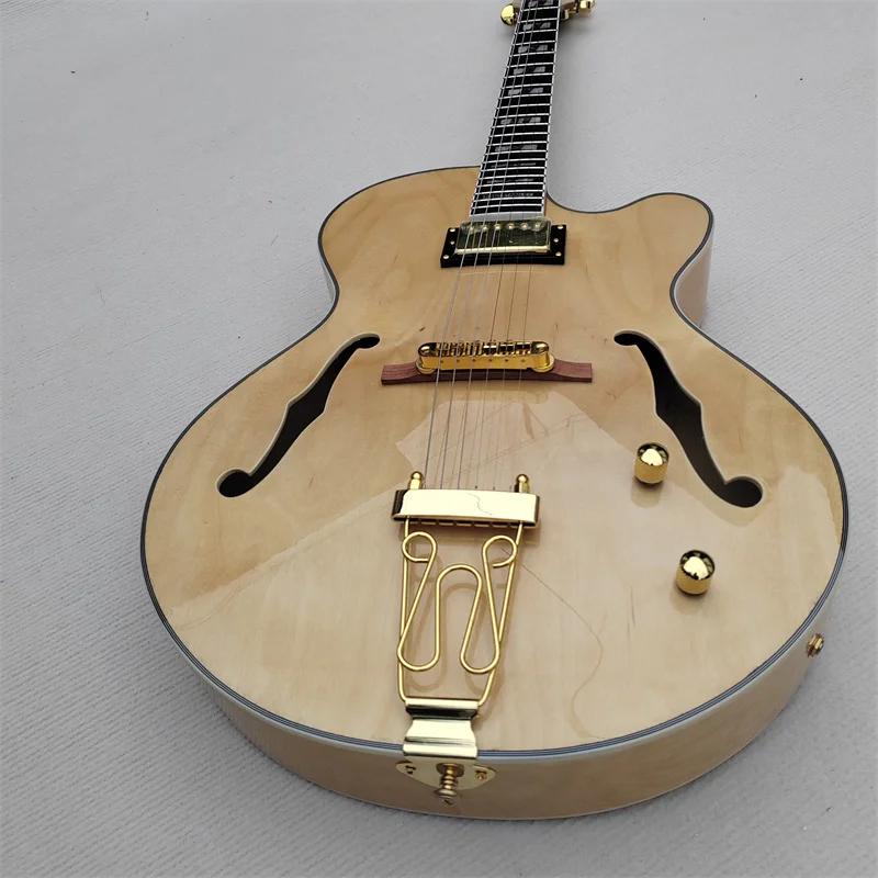 Classic F Hole Wood Color Electric Guitar, You Can Customize the Color You Like Ln Stock , Free Shipping