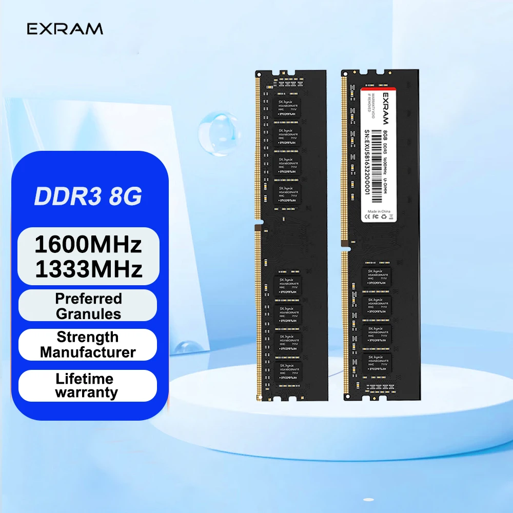 EXRAM DDR3 Memoria RAM 8GB 16GB 1600MHz 1333mhz 3200MHZ 1.5V 240Pin PC3 U-DIMM Internal Desktop Memory DDR3 RAM For Intel AMD