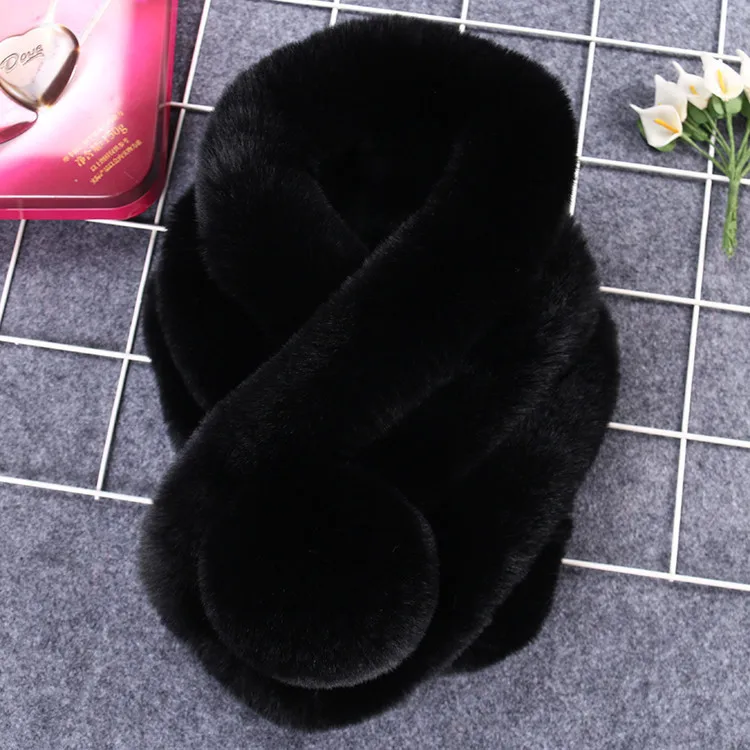 Imitation Rabbit Fur Plush Women Scarfs Elegance Winter Warm Cross Collar Shawl Scarf Korean Outdoor Neck Protection Scarves