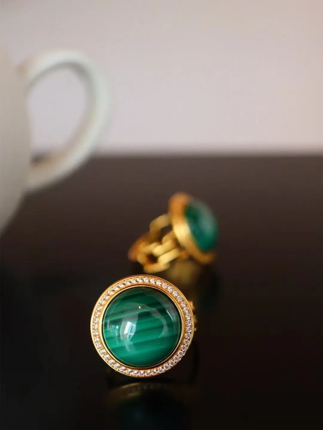 

Certificated French Chic 925 Silver Natural Malachite Chunky Ring Solitaire Women Fine Jewelry Semi-precious Stone Chain Bands