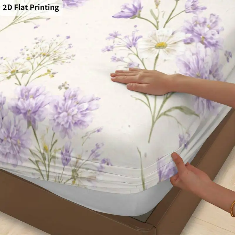 3Pcs Lavender Floral Fitted Sheet Three Piece Set (1*Fitted Sheet + 2*Pillowcases, Coreless), Bedding Set.