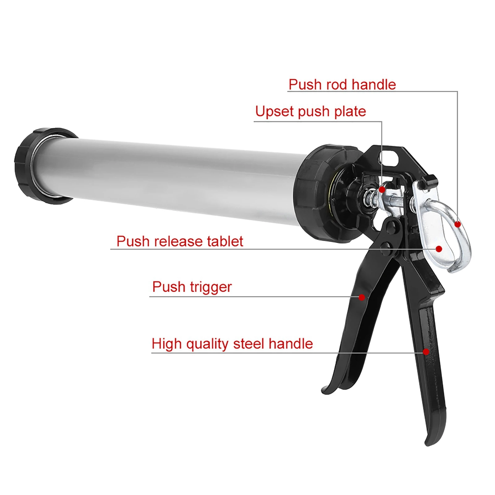 1pc Aluminum Tube Silicone Caulking Gun 600ml Caulk Tool with 10 Nozzles Air Caulking Gun