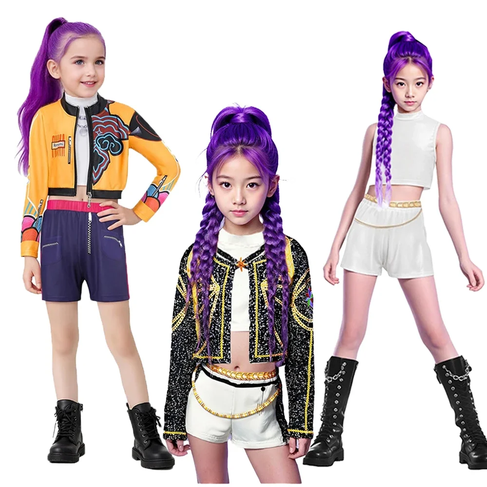 Rumi cosplay k-pop guerreiro traje conjunto estrela meninas grupo crianças rpg roupas natal carnaval traje de halloween terno