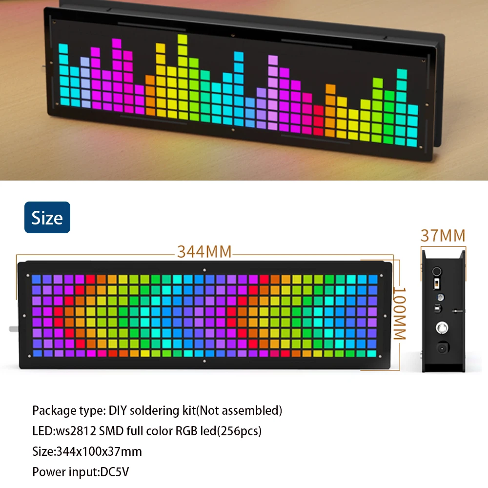 diy electronic music spectrum kit RGB full color 32x8 lattice music spectrum display SMD WS2812 clock diy soldering project