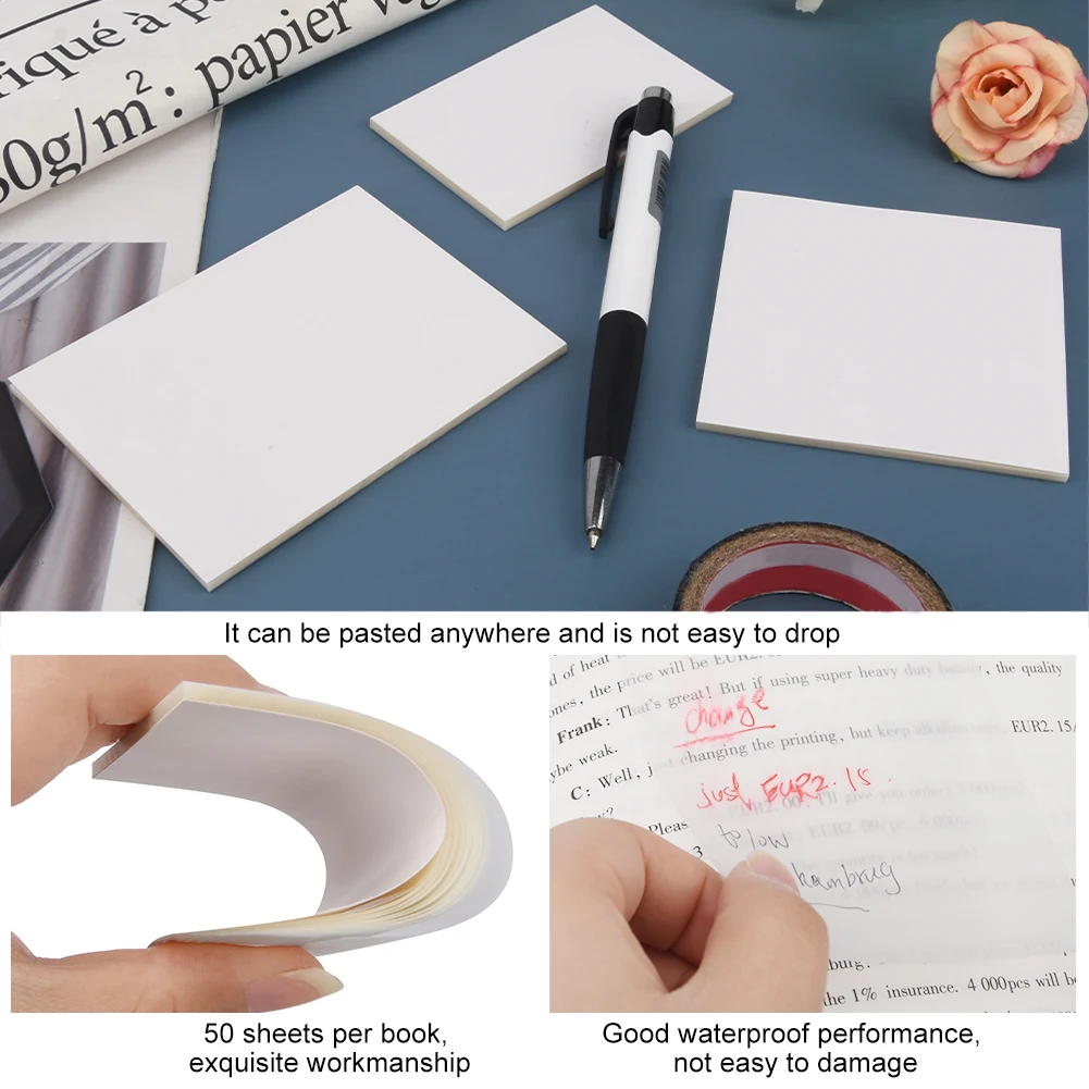 3pcs Reading Reminder Translucent Waterproof Assorted Size Self Stick Planner Note Pads Writable Home Office School Studying