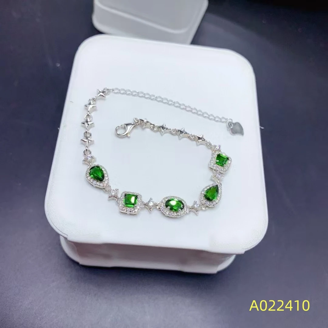 

Fine Jewelry Natural Diopside Women's Bracelet S925 Pure Silver Exquisite Inlaid High Clarity Gem Support Testing Party birthday