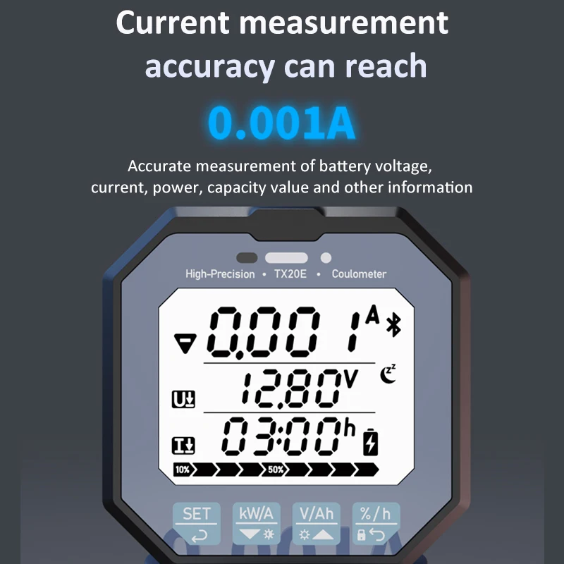 TX20 8-120V 50A/100A/350A Lithium Capacity Tester High-precision Voltage Current Coulomb Meter Car Battery Tester Indicator