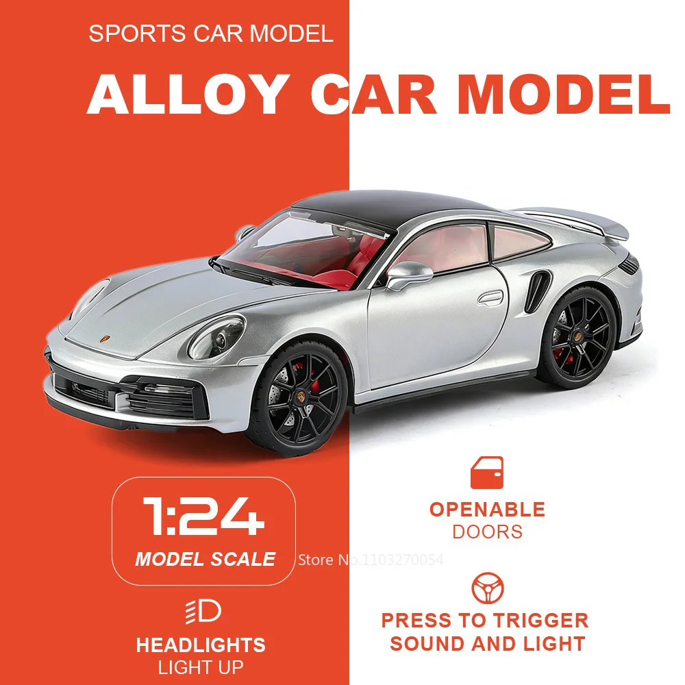 

1:24 911 Cayenne S Alloy Diecast Sports Car Model Toys Doors Opened with Sound Light Pull Back Models Precious Gift for Children