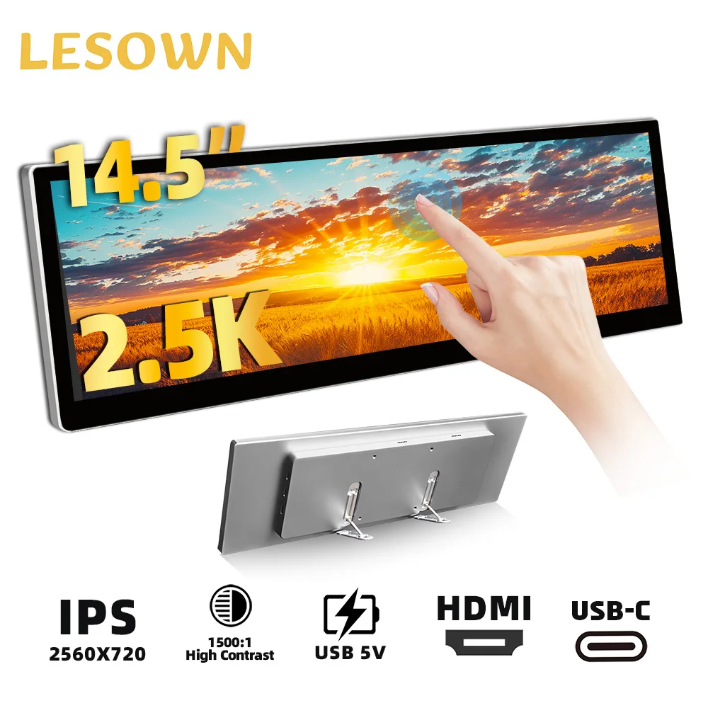 

LESOWN Portable Horizontal Monitor 14.5 Inch 2560x720 Ultra-Wide Stretched Display Secondary Screen for PC Gaming Productivity