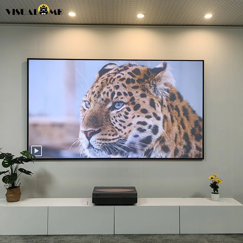 VisualMr ALR UST Black Grid PET Crystal Ambient Light Rejecting Frame Projection Screen 150inch for Ultra Short Throw Projector