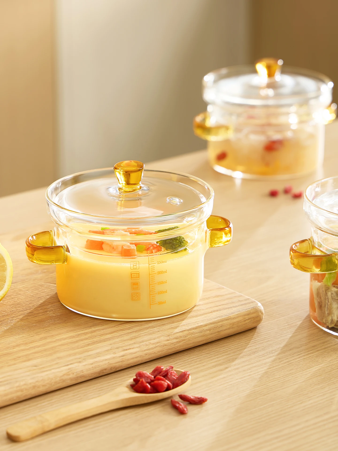 

Baby Glass Sted Egg Bowl with Lid Dumpling Soup Bowl Heat-Resistant Cooking Utensils round ape Daily Use mat Sle