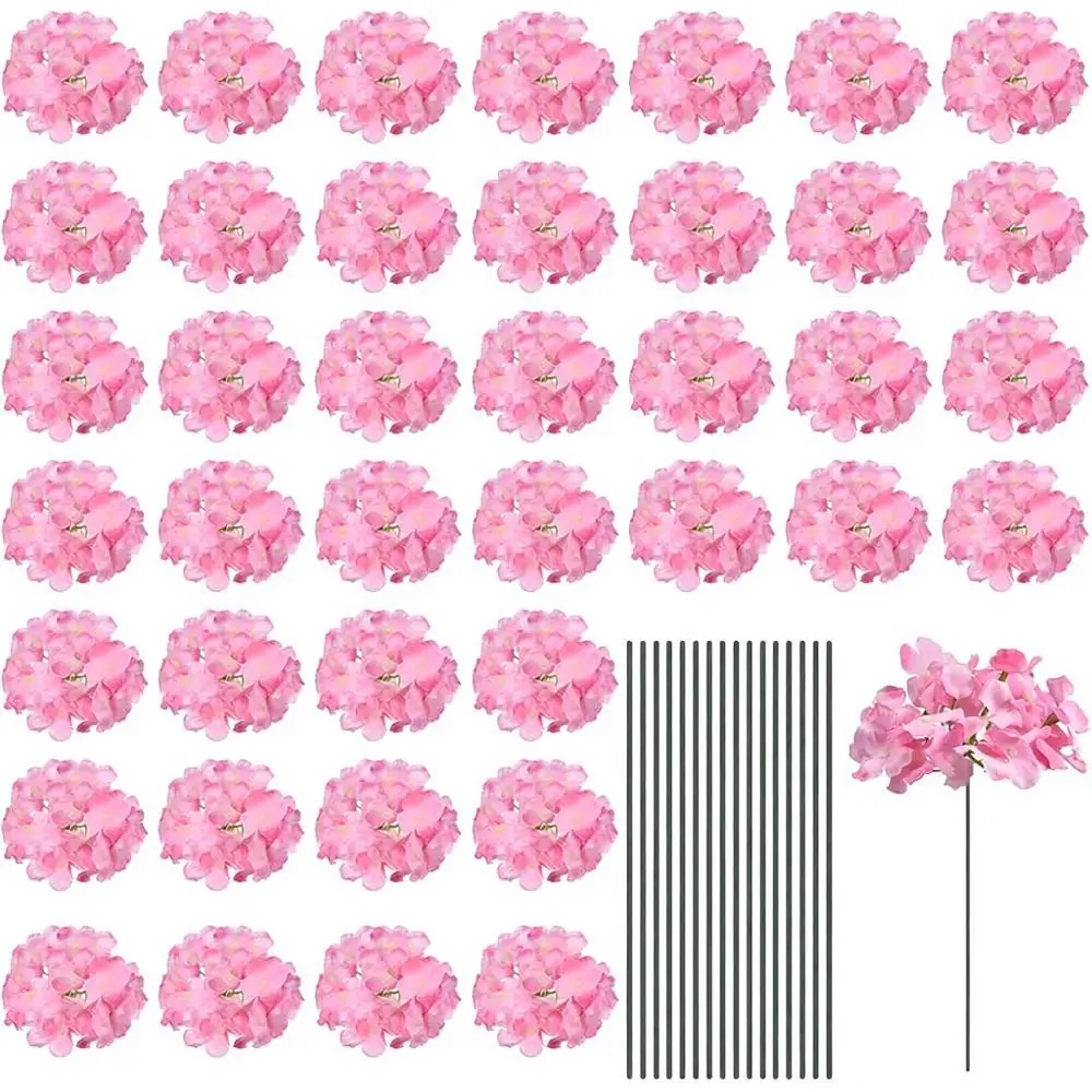 

30-Piece Pink & Silk Hydrangea Stems for Wedding and Party Centerpieces