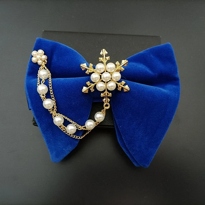 Vintage Velvet Bow Tie Pearl Chain Collar Flower British Korean Men's Business Banquet Host Dress Accessories Wedding Bow-tie