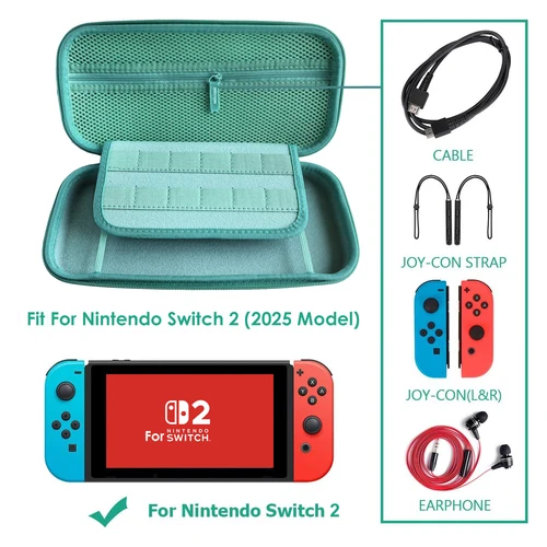 Imagen 2 del producto Paquete de Estuche de transporte verde para Nintendo Switch 2, Protector de Estuche De Viaje Switch para Animal Leaf Crossing