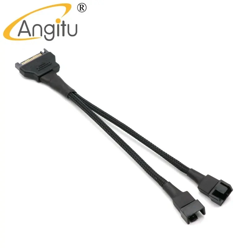 Angitu 12V Sata to 2x3Pin/4Pin Fan/PWM Power Cable SATA 15pin Male to Fan Power Adapter Cable 15cm 30cm