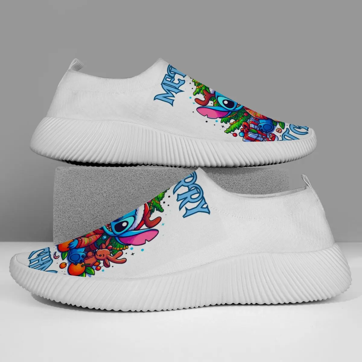 أزياء النساء أحذية رياضية غرزة عيد الميلاد الملونة الكرتون الانزلاق على ديزني المرأة أحذية رياضية أحذية المشي خفيفة الوزن #4