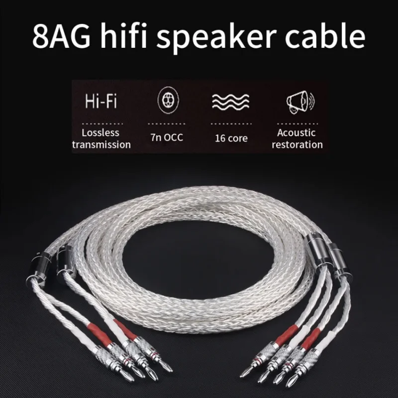 HIFI Speaker Cable 8AG Audio Cables Banana Connector To Y Plug 7N OCC Silver Plated Wire For Amplifier System Sound Performance