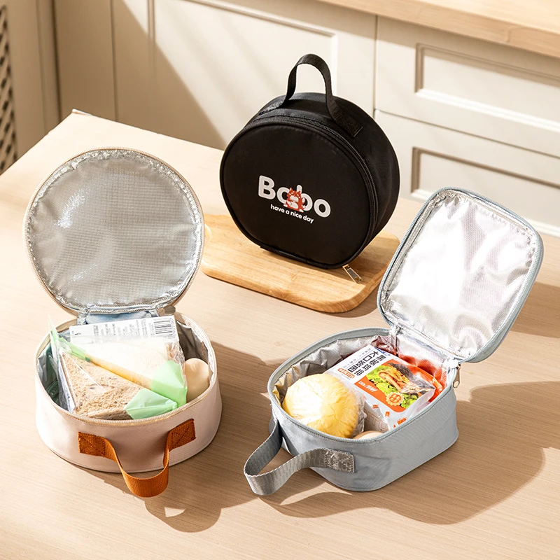 厚みのある断熱ランチバッグ朝食弁当箱手持ちディナーナプキンバッグ長時間保温丸型