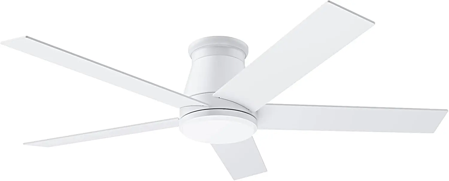 

52 inch Ceiling Fan with Light, White Flush Mount Ceiling Fan 6 Speeds DC Reversible Motor, Timing