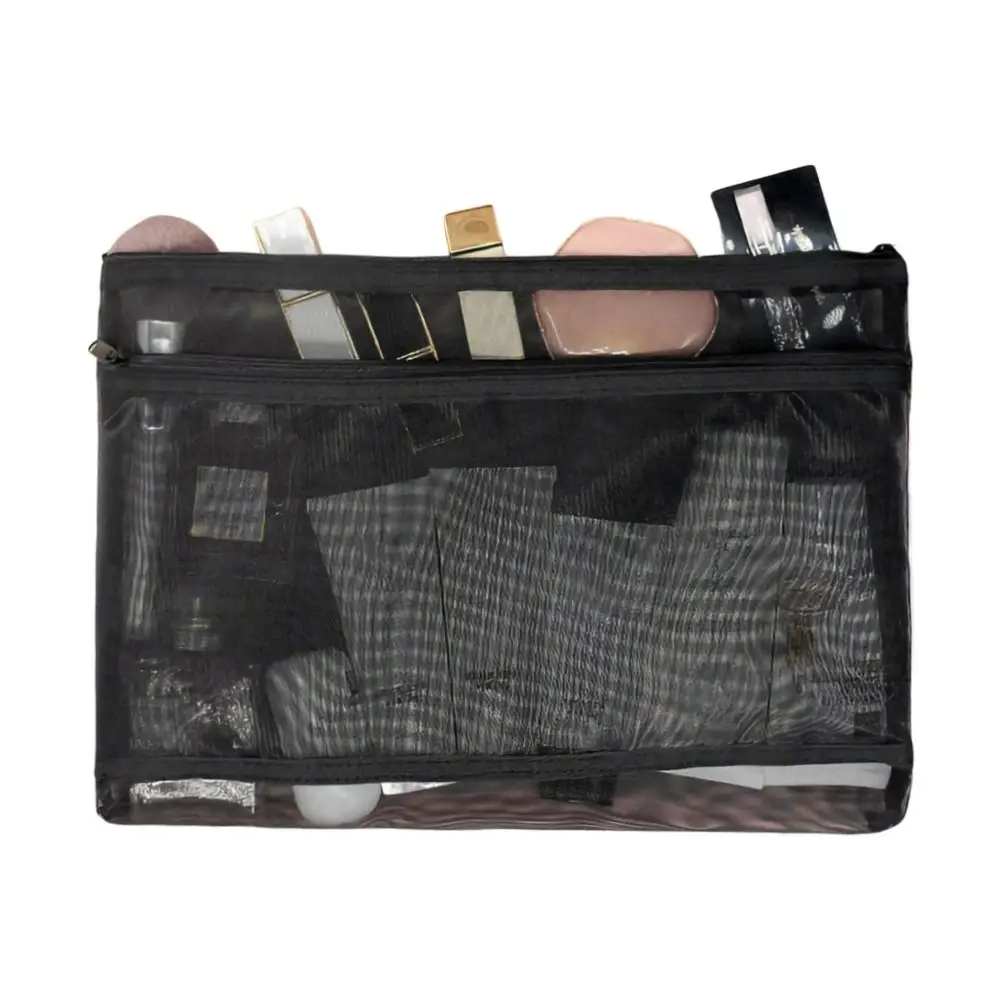 

Mesh Transparent Mesh Cosmetic Bag S/M/L Capacity Cosmetic Organization Makeup Pouch Double Layered Toiletry Beauty Case