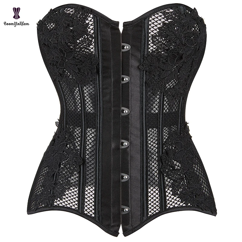 6 Busk Closure Women\'s 16 Plastic Lace Up Boned Mesh Net Corsets And Bustiers Slimming Hourglass Body Shaper Plus Size S-6xl