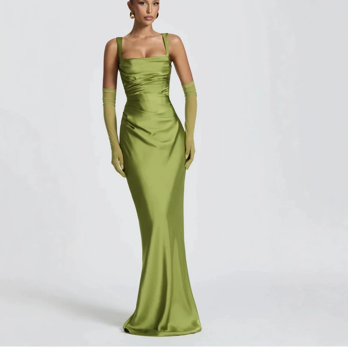 Mouwloze Jarreteljurk Dames Vierkant Satijn Backless Sexy Maxi-jurk Elegant Halter Off-shoulder Bodycon Club Feestjurken