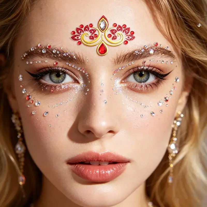 Glänzende Strass-Gesichtsjuwelen-Aufkleber Selbstklebend Schillernd Für Festival Rave Halloween Cosplay Make-up – Detail 10