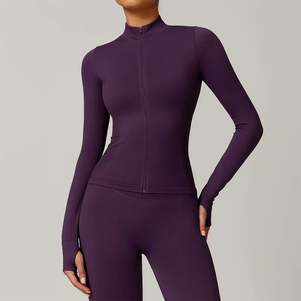 Seamless Yoga Slothes Women's Top Standing Collar Long Sleeved Sports Jacket Running Training Fitness Top Windproof Running Suit