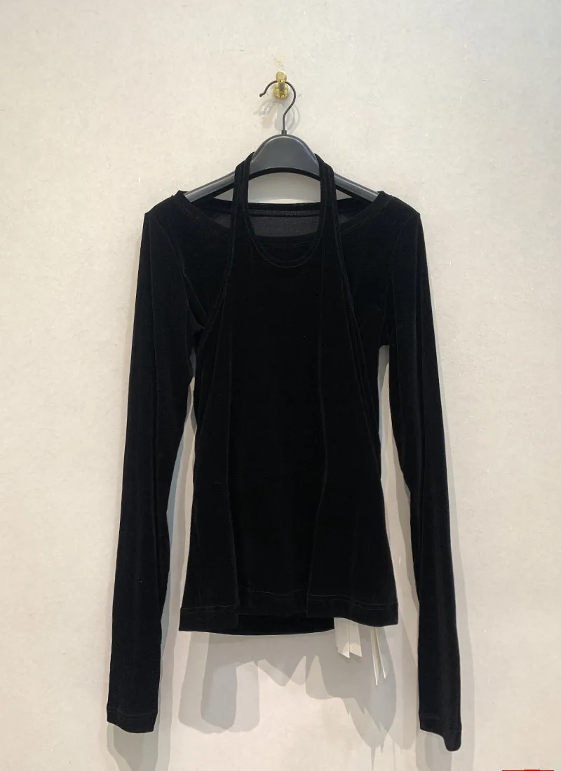 ZONHEMEN Japanese Women Shirts Pullover Retro Style Autumn Winter New Arrival Slim-fit Two-piece Set Base Layer T-shirts