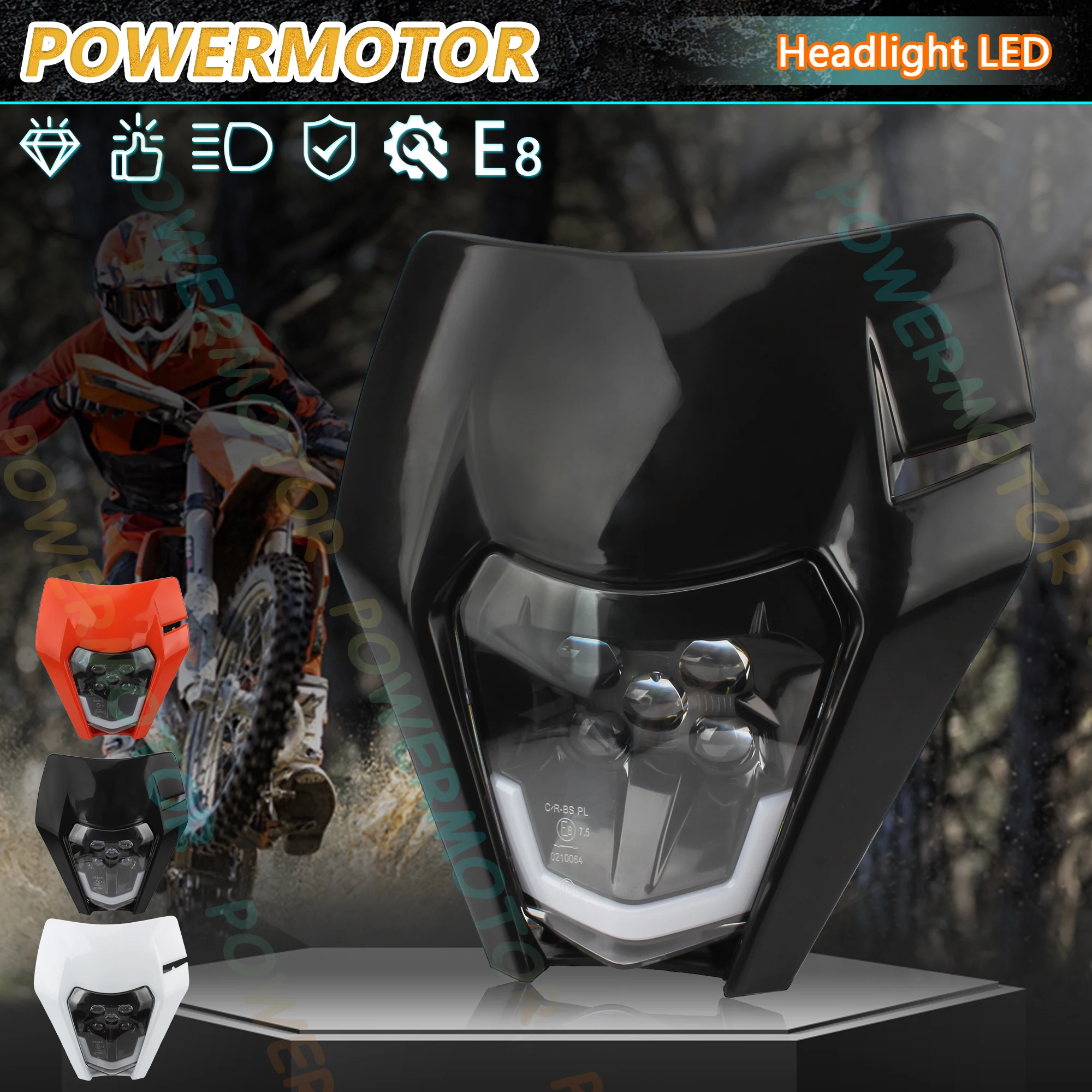 Motorcycle Headlight LED Enduro for KTM EXC XC SX MX XC 125 250 300 450 Universal Supermoto Dirt Bike Motocross Headlights Plate