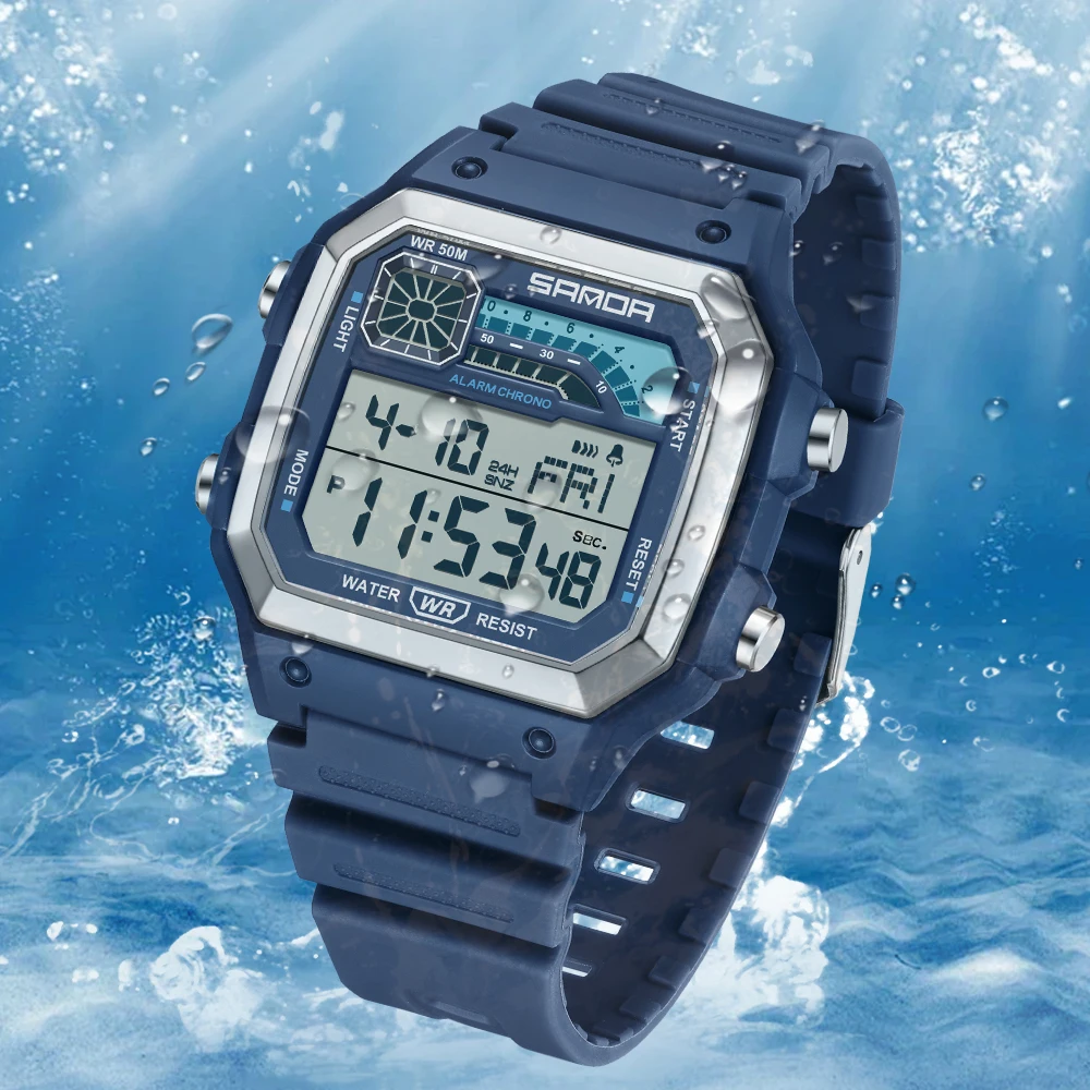 Marke Mode Herren Digitaluhren, Herren Sport uhr wasserdicht, klassische quadratische Herren Armbanduhr, Countdown Leucht uhr für den Menschen