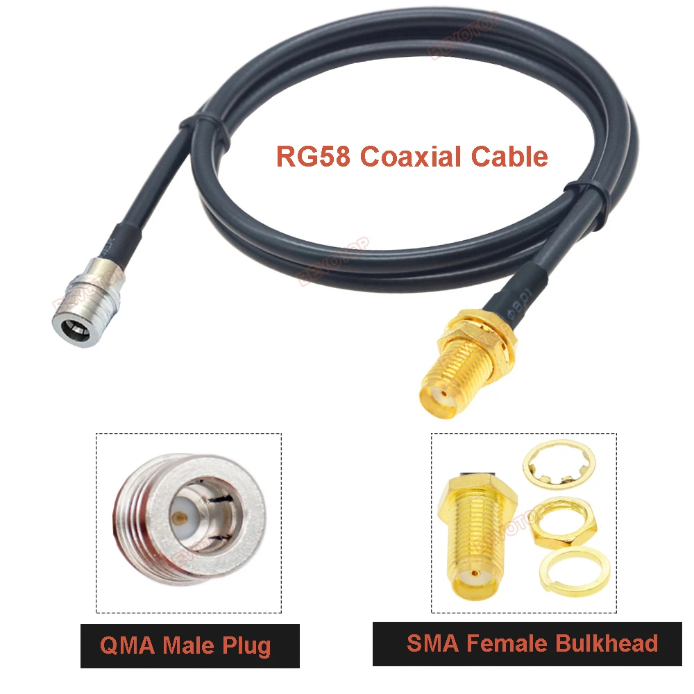 BEVOTOP QMA to SMA RG58 Cable QMA Male to SMA/ RP-SMA Male Female Jack Plug 50Ohm Low Loss RF Coaxial Extension Pigtail 15CM~30M