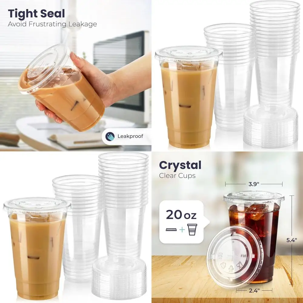 

20 oz Clear Plastic Cups with Lids, Disposable for Iced Coffee, Smoothies, Parties, Cold Drinks, and More