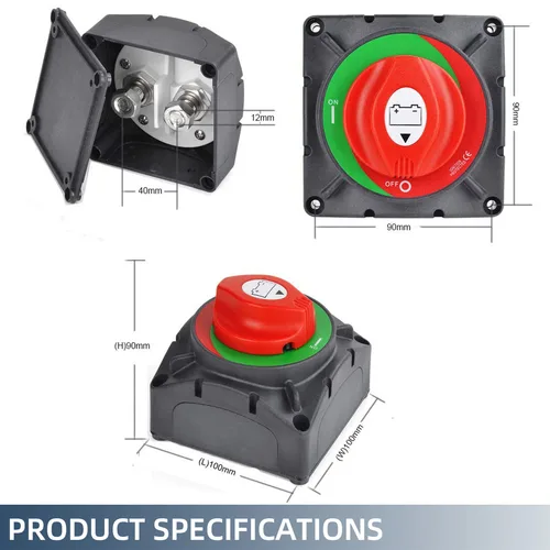 Imagen 2 del producto Interruptor de desconexión de batería de alta corriente, interruptor principal de batería continua de 600A, interruptor aislador de batería de 12V-48V para barco RV